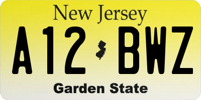 NJ license plate A12BWZ