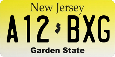 NJ license plate A12BXG