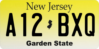 NJ license plate A12BXQ