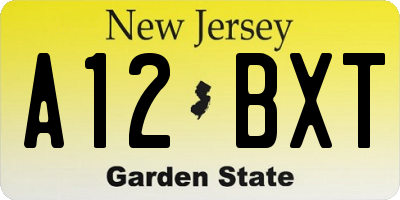 NJ license plate A12BXT