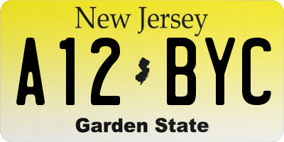 NJ license plate A12BYC