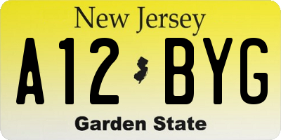 NJ license plate A12BYG