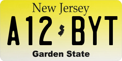 NJ license plate A12BYT