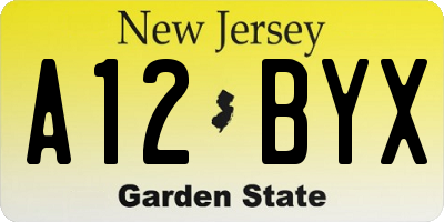NJ license plate A12BYX