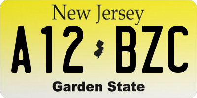 NJ license plate A12BZC