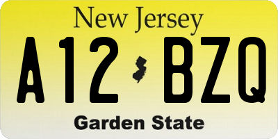 NJ license plate A12BZQ