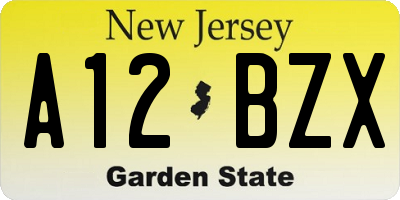 NJ license plate A12BZX