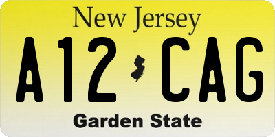 NJ license plate A12CAG