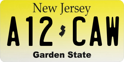 NJ license plate A12CAW