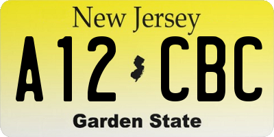 NJ license plate A12CBC