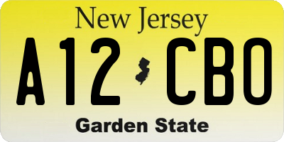 NJ license plate A12CBO