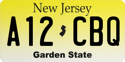 NJ license plate A12CBQ