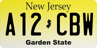 NJ license plate A12CBW