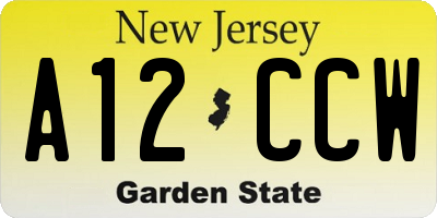 NJ license plate A12CCW