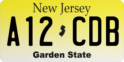 NJ license plate A12CDB