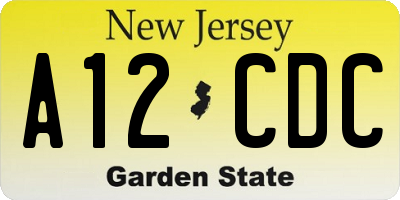 NJ license plate A12CDC