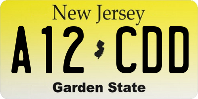 NJ license plate A12CDD