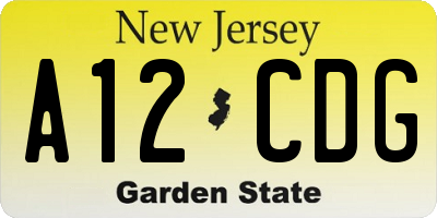 NJ license plate A12CDG