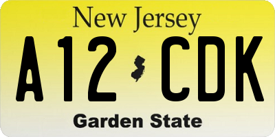 NJ license plate A12CDK