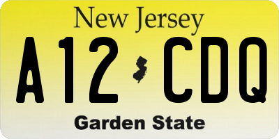 NJ license plate A12CDQ