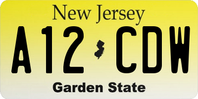 NJ license plate A12CDW