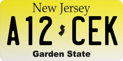 NJ license plate A12CEK