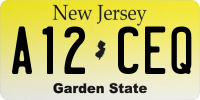 NJ license plate A12CEQ