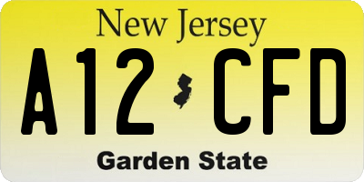 NJ license plate A12CFD