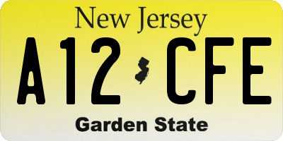 NJ license plate A12CFE