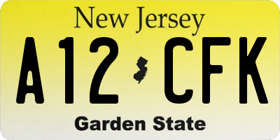 NJ license plate A12CFK