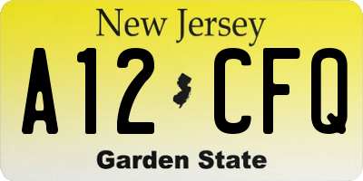 NJ license plate A12CFQ