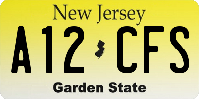 NJ license plate A12CFS
