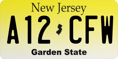 NJ license plate A12CFW