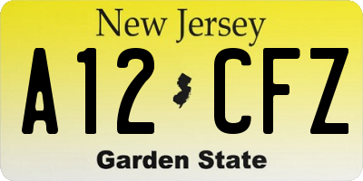 NJ license plate A12CFZ