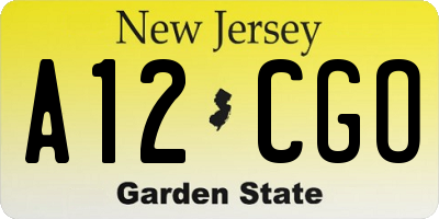 NJ license plate A12CGO