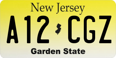 NJ license plate A12CGZ