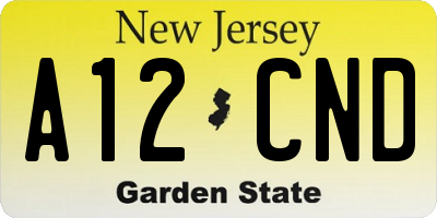 NJ license plate A12CND