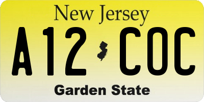 NJ license plate A12COC