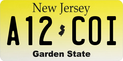 NJ license plate A12COI