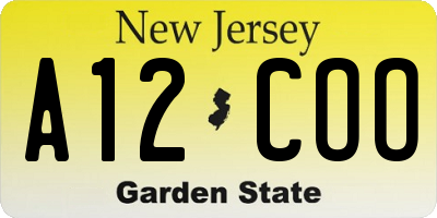 NJ license plate A12COO