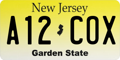 NJ license plate A12COX