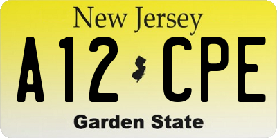 NJ license plate A12CPE