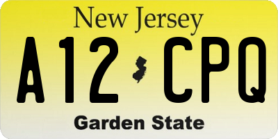 NJ license plate A12CPQ
