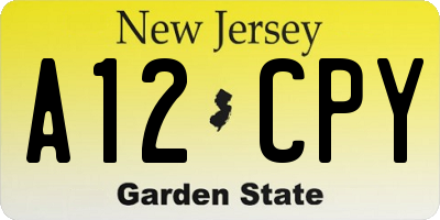 NJ license plate A12CPY