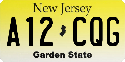 NJ license plate A12CQG