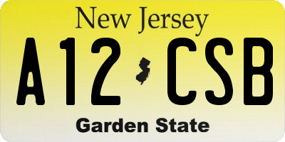 NJ license plate A12CSB