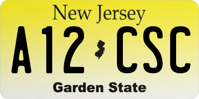 NJ license plate A12CSC