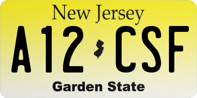 NJ license plate A12CSF