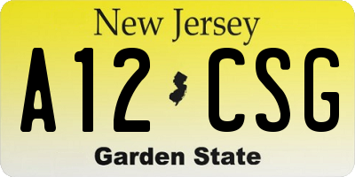 NJ license plate A12CSG