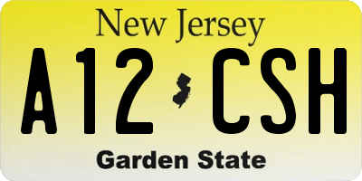 NJ license plate A12CSH